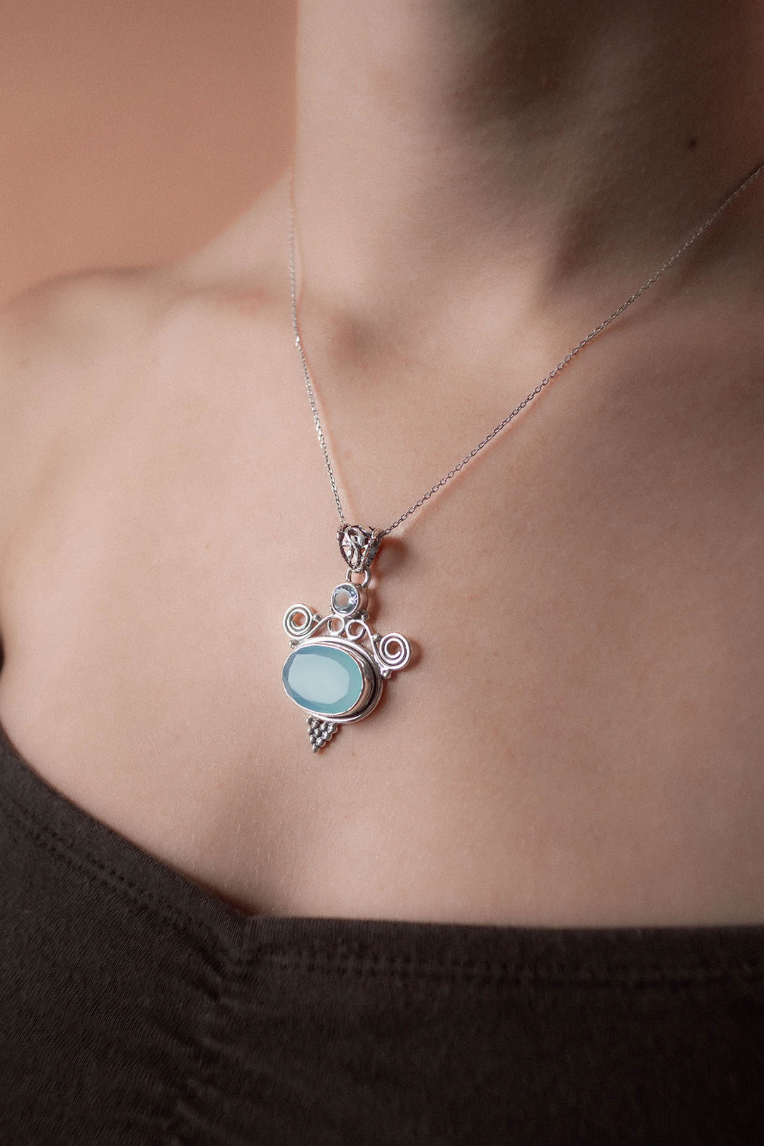 Sivalya Aqua Opal Silver Necklace - Free Spirit