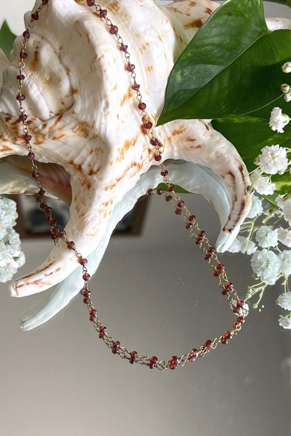 Sivalya Garnet Beaded Link Chain Necklace