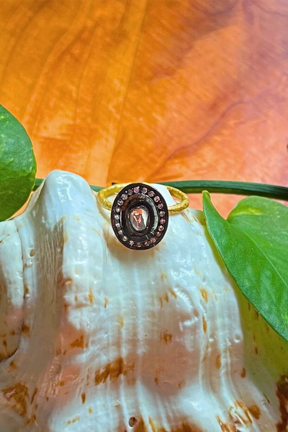 Radiant Glow Oval Ring with Diamonds in Two Tone Gold | Sivalya