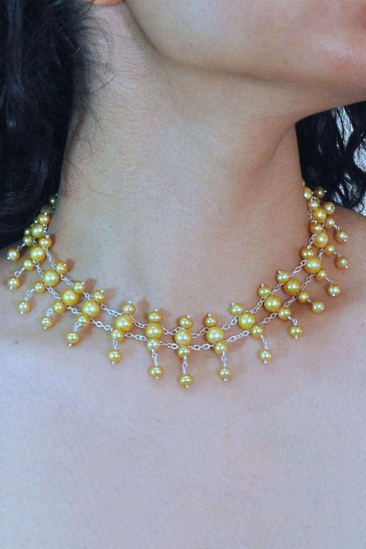 Sivalya Golden Sea Pearl Choker Necklace in Sterling Silver