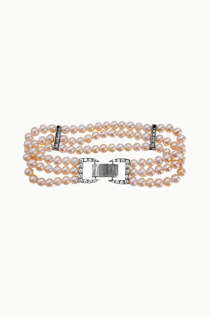 Sivalya Grace Layered Pearls Bracelet Sterling Silver - Peach