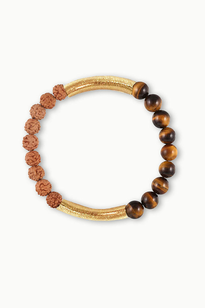 Sivalya Guided by Wisdom Wrist Mala Rudraksha and Tigers Eye Gold