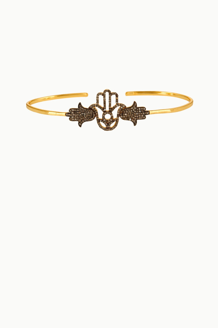 Hamsa Symbol Natural Diamonds Palm Bracelet Gold | Sivalya