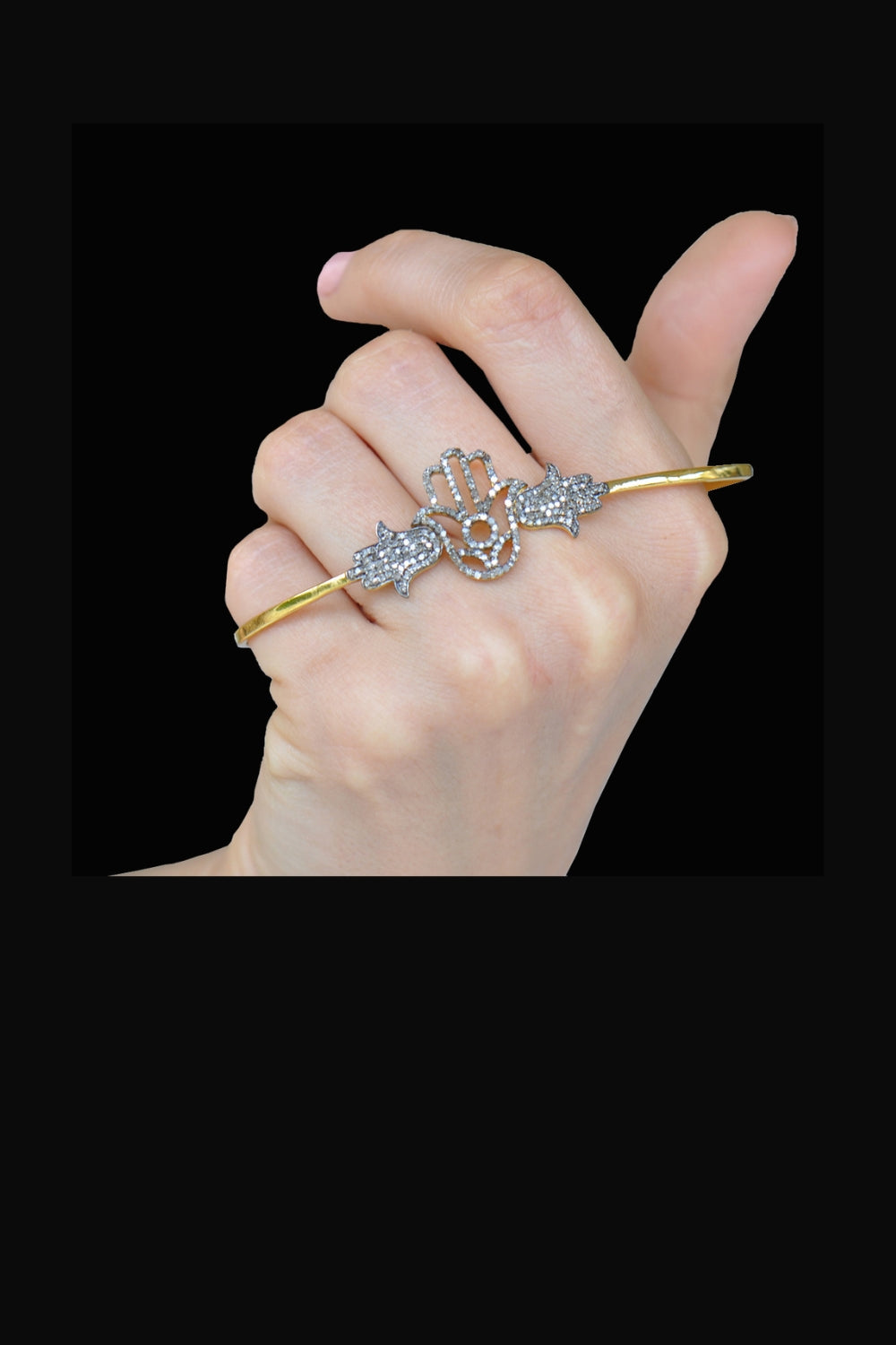 Hamsa Symbol Natural Diamonds Palm Bracelet Gold | Sivalya