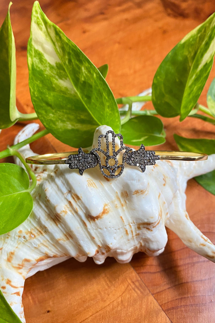 Hamsa Symbol Natural Diamonds Palm Bracelet Gold | Sivalya