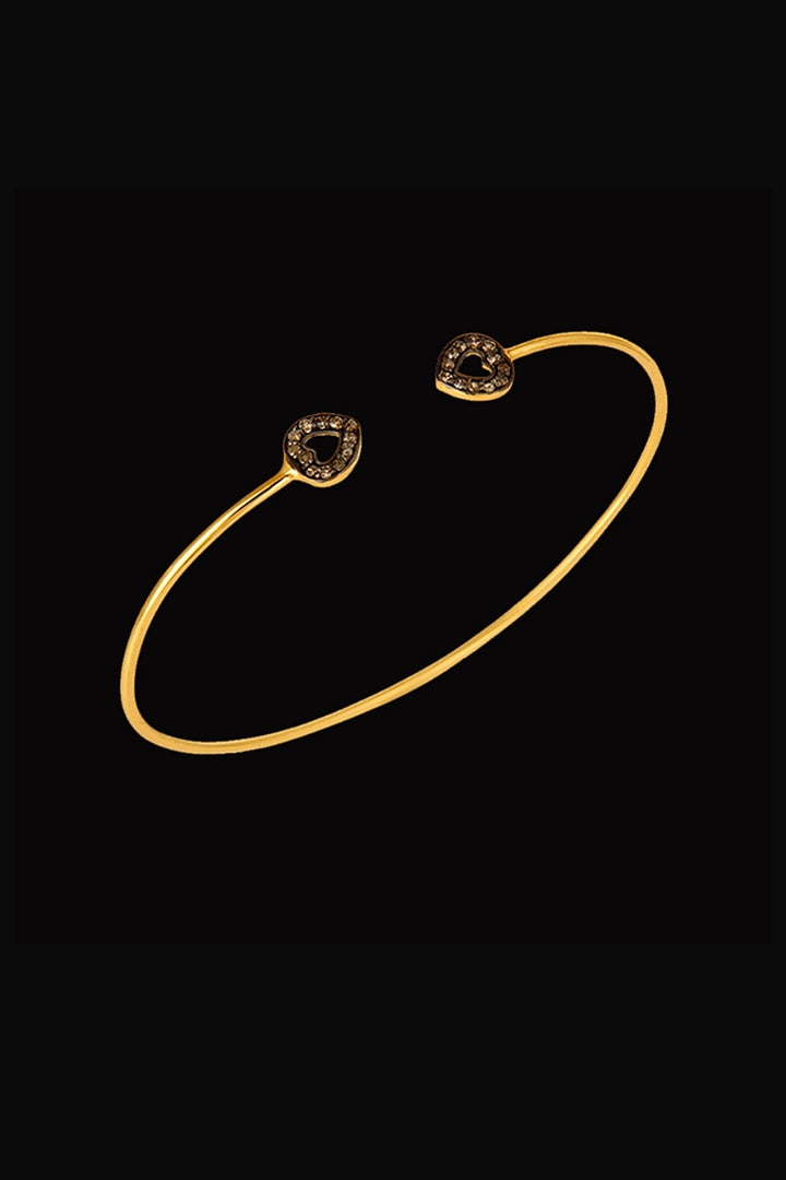 Two Hearts Gold and Diamonds Cuff Bangle Bracelet | Sivalya