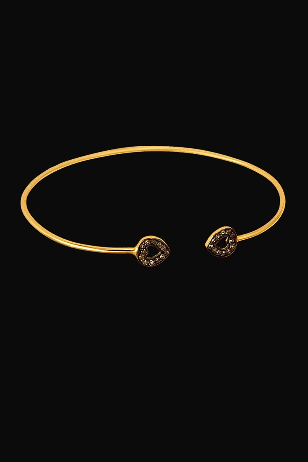 Two Hearts Gold and Diamonds Cuff Bangle Bracelet | Sivalya