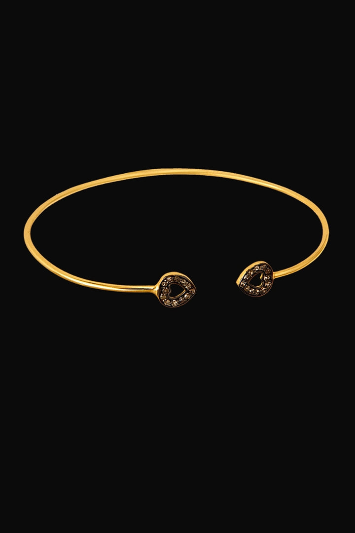 Two Hearts Gold and Diamonds Cuff Bangle Bracelet | Sivalya