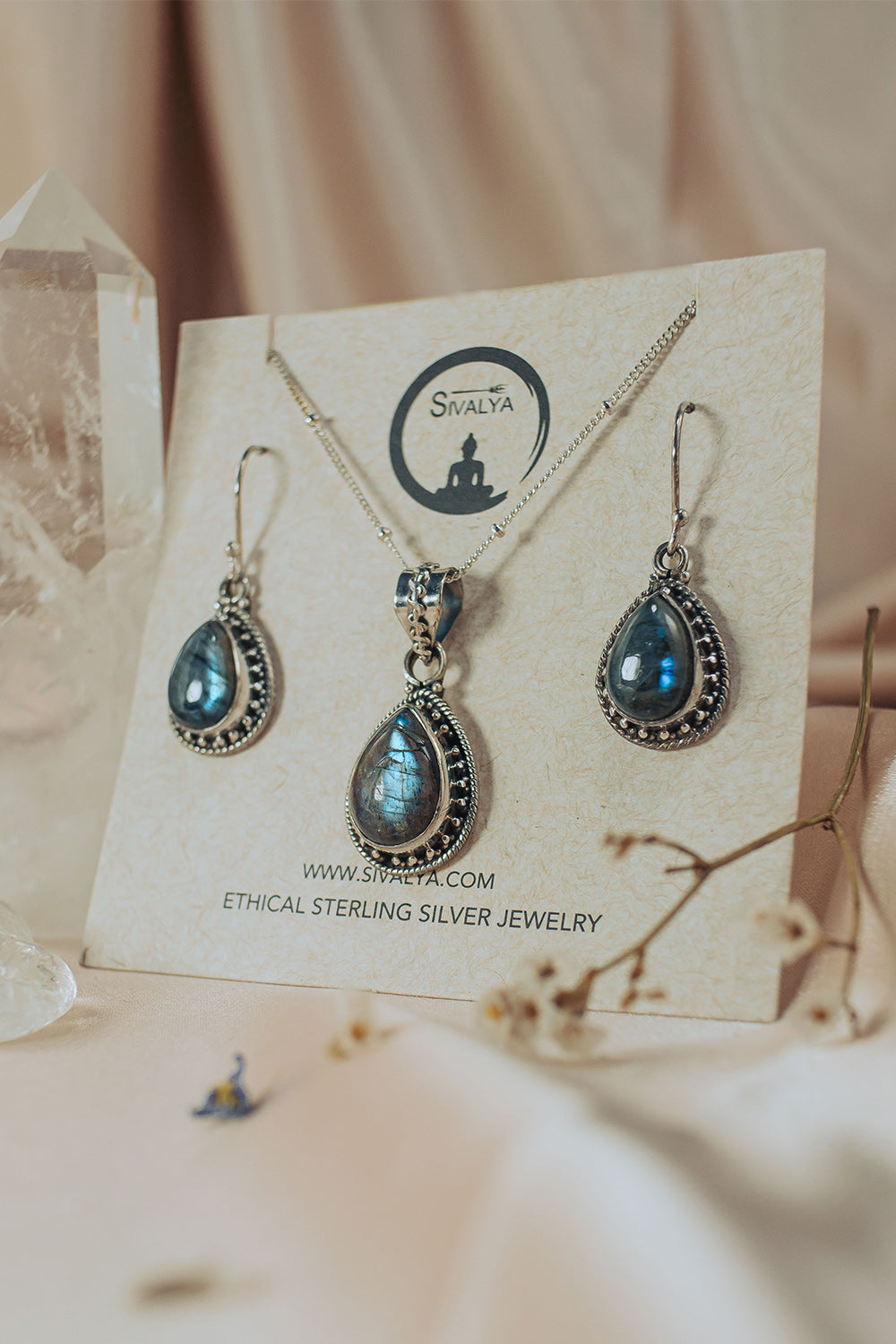 Sivalya Labradorite Necklace and Earrings Set Sterling Silver - Amalfi