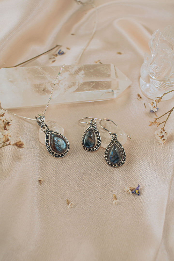Sivalya Labradorite Necklace and Earrings Set Sterling Silver - Amalfi