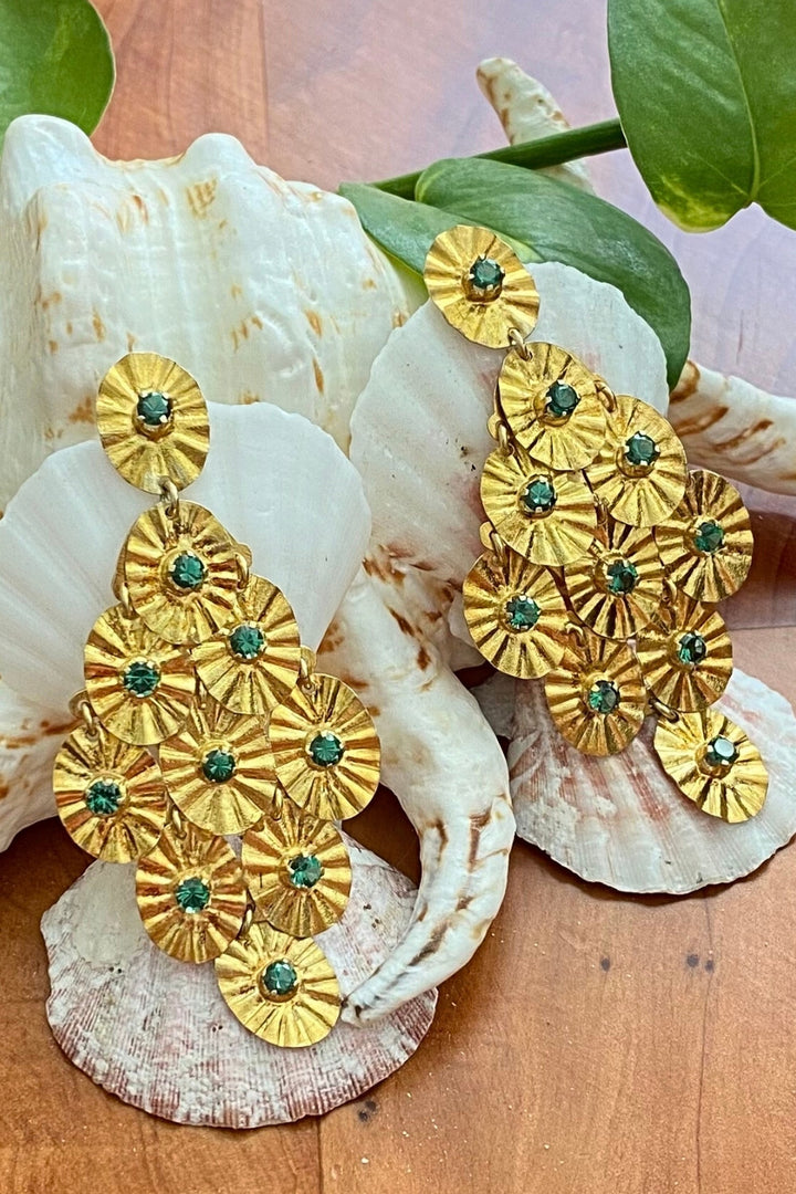 Sparkling Green Tsavorite Gold Drops Chandelier Earrings | Sivalya