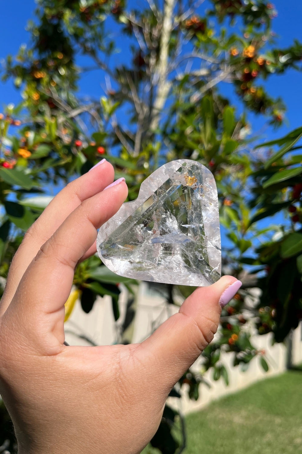 Clear Quartz Heart Crystal Rainbow Inclusions