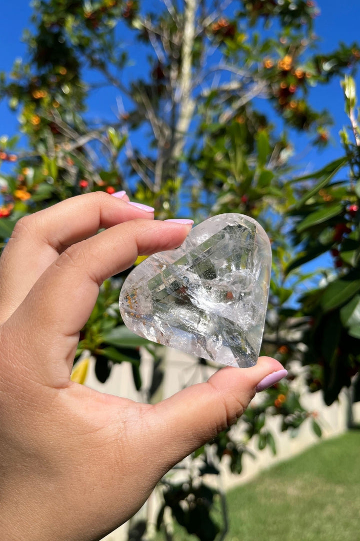 Clear Quartz Heart Crystal Rainbow Inclusions