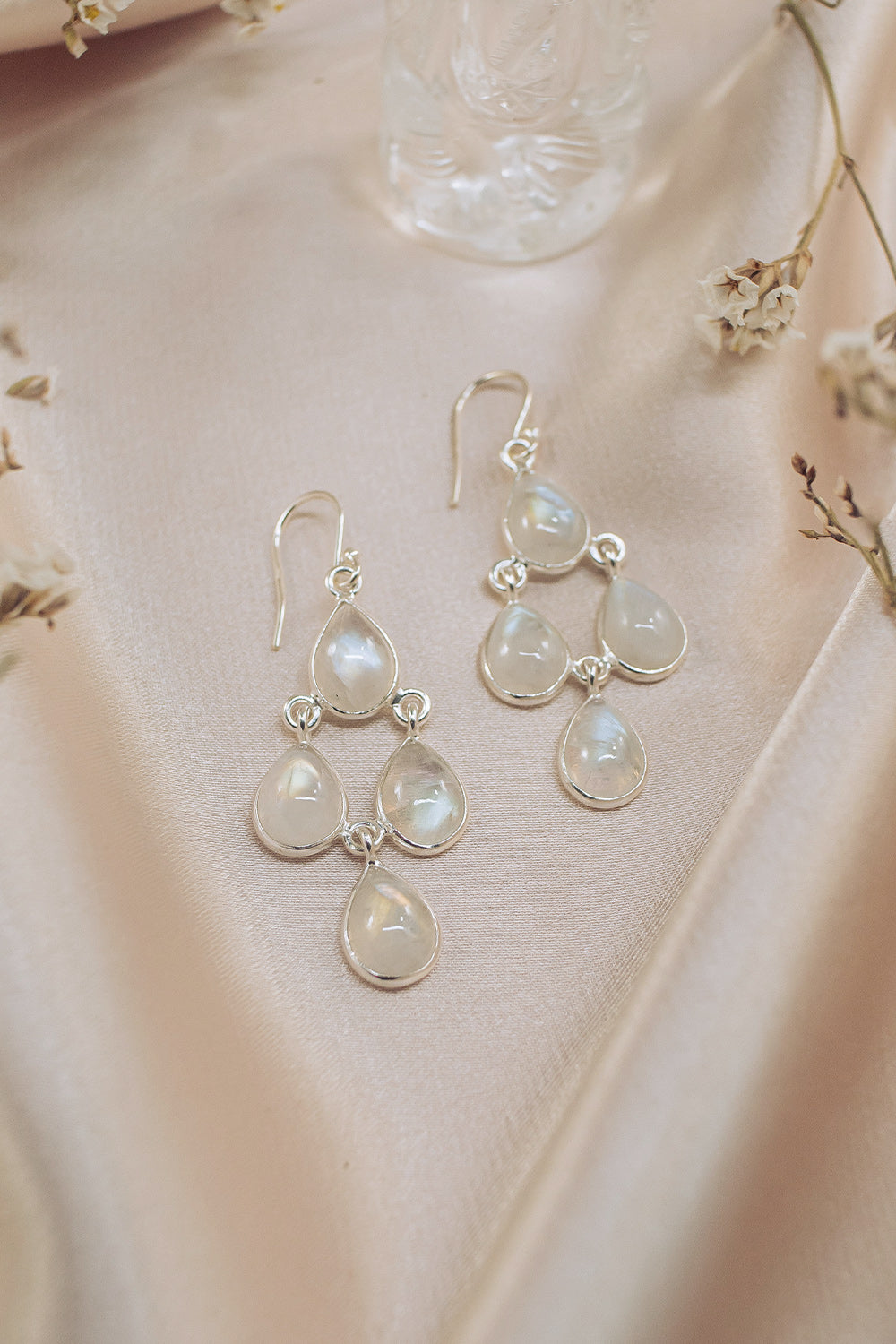 Sivalya Moonstone Dangle Earrings - Dew Drops