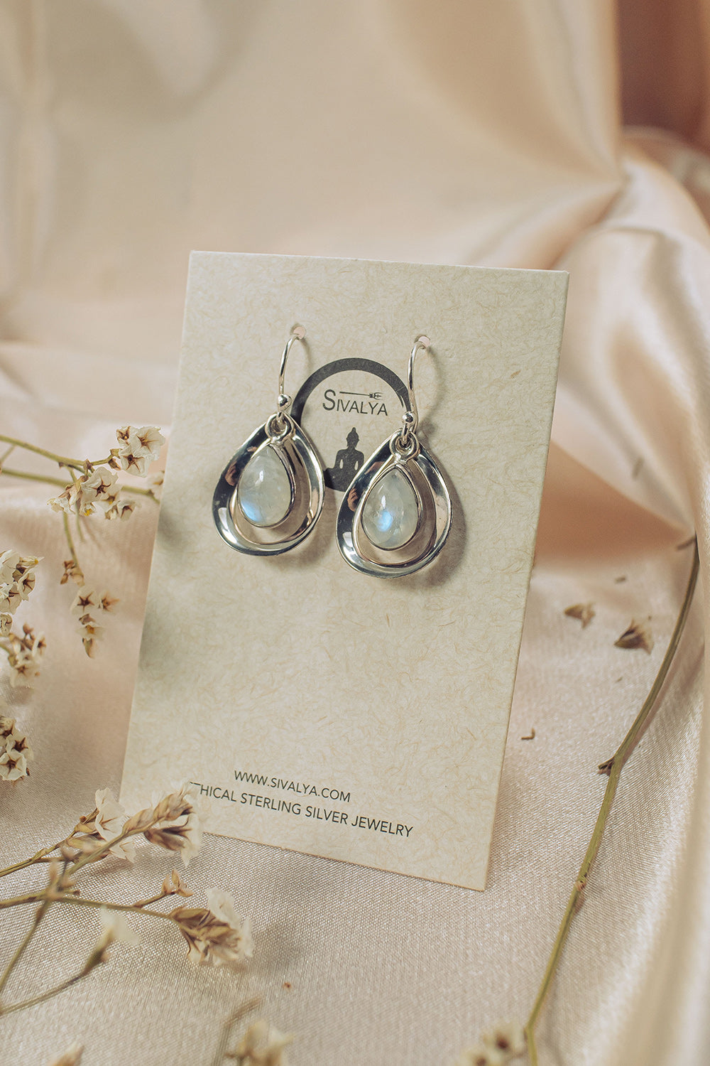 Sivalya Moonstone Earrings Silver - Aura Drops