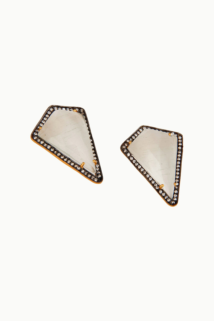 Trilogy Moonstone & Polki Diamond Pave Earrings Two Tone Gold | Sivalya