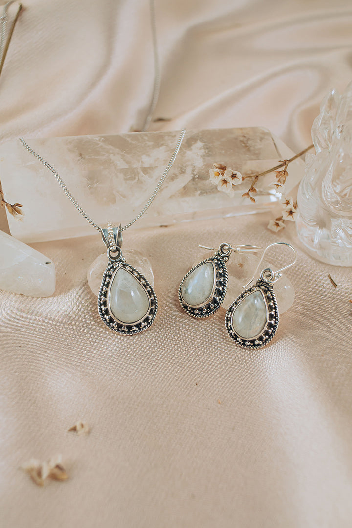 Sivalya Moonstone Necklace and Earrings Set Sterling Silver - Amalfi