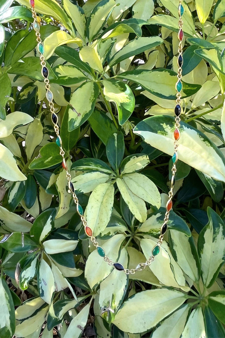 Multi Gemstone Long Layering Necklace in Gold Vermeil