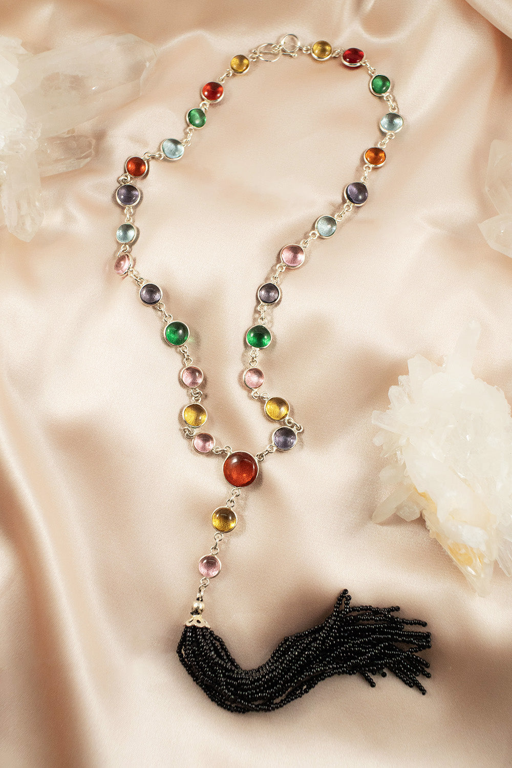 Sivalya Y-drop Multi Quartz Lariat Tassel Necklace