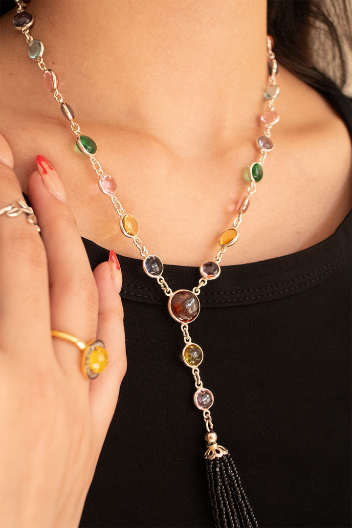 Sivalya Y-drop Multi Quartz Lariat Tassel Necklace