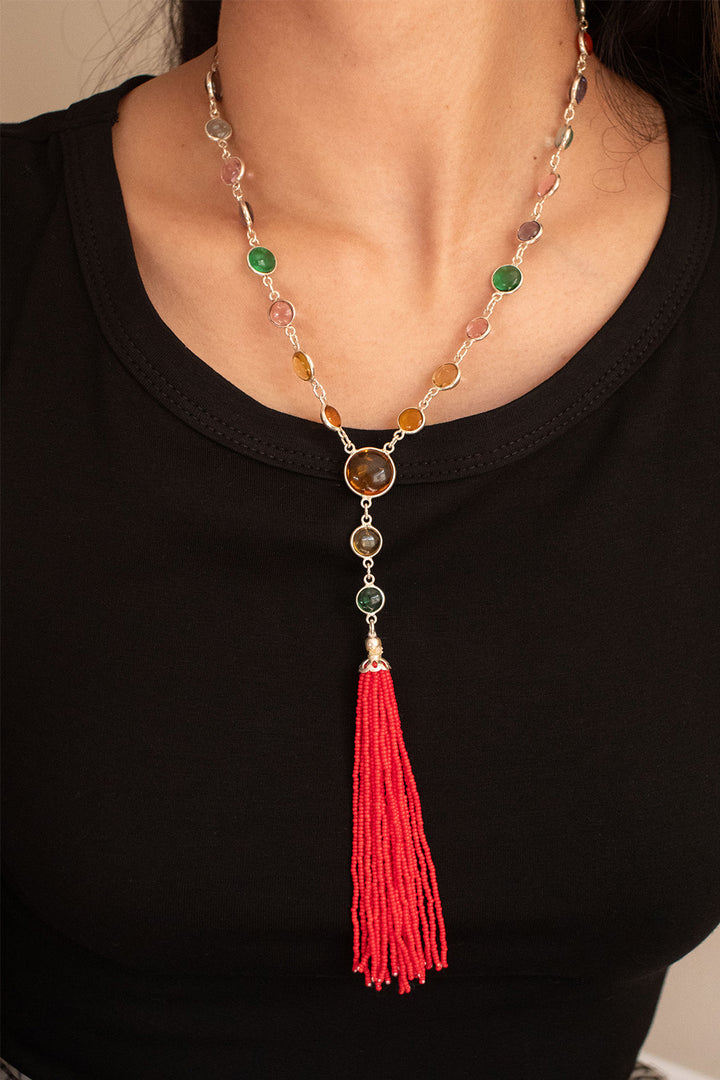 Sivalya Y-drop Multi Quartz Lariat Tassel Necklace