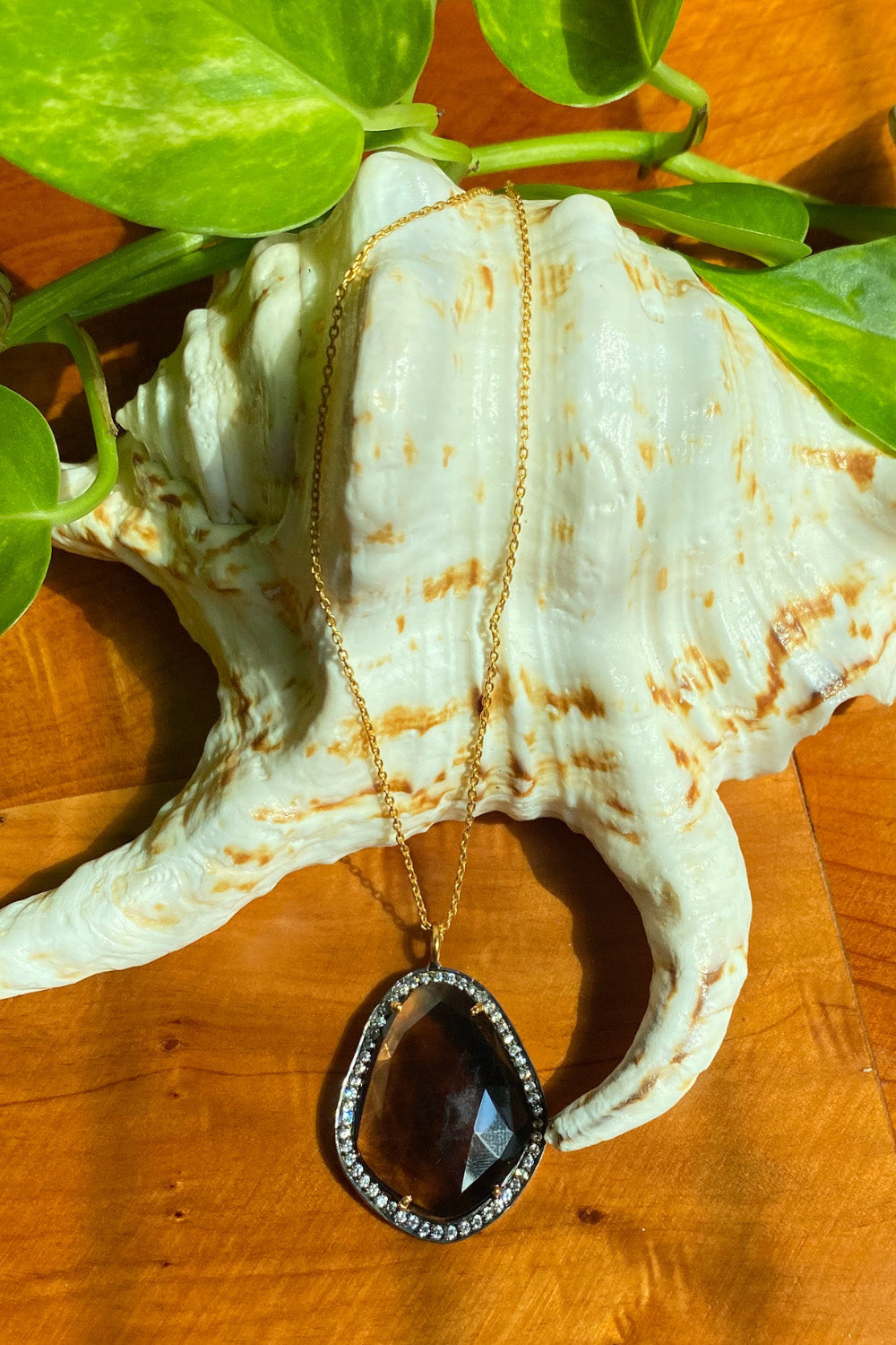Smoky Quartz and Polki Diamond Pendant Necklace Gold | Sivalya