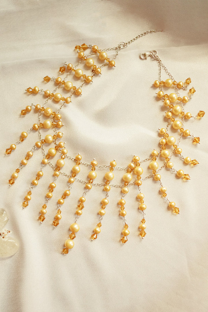 Sivalya Radiance Gold Pearls and Crystals Choker Necklace in Sterling Silver