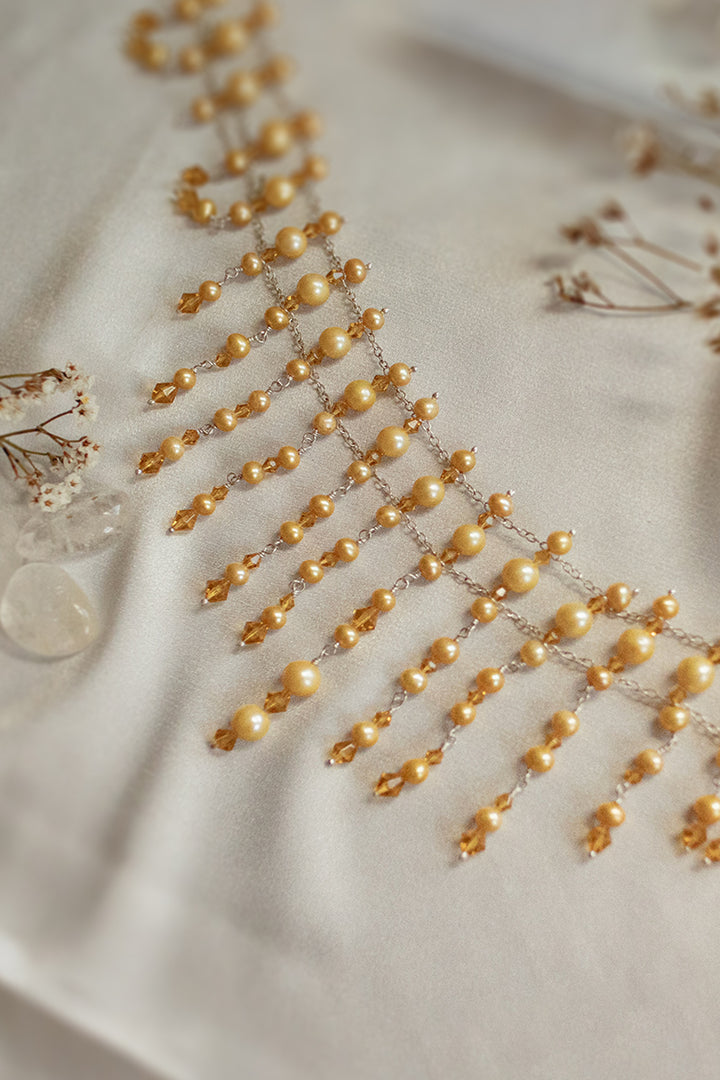 Sivalya Radiance Gold Pearls and Crystals Choker Necklace in Sterling Silver