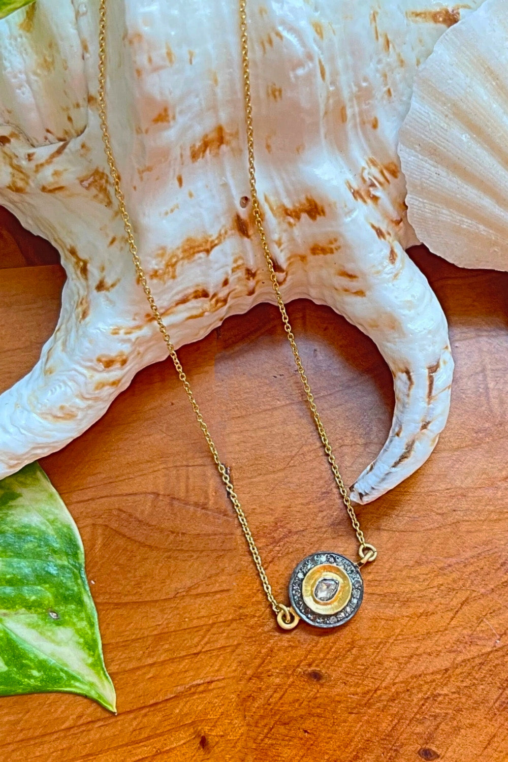 Radiant Glow Circular Gold Pendant Necklace with Diamonds | Sivalya