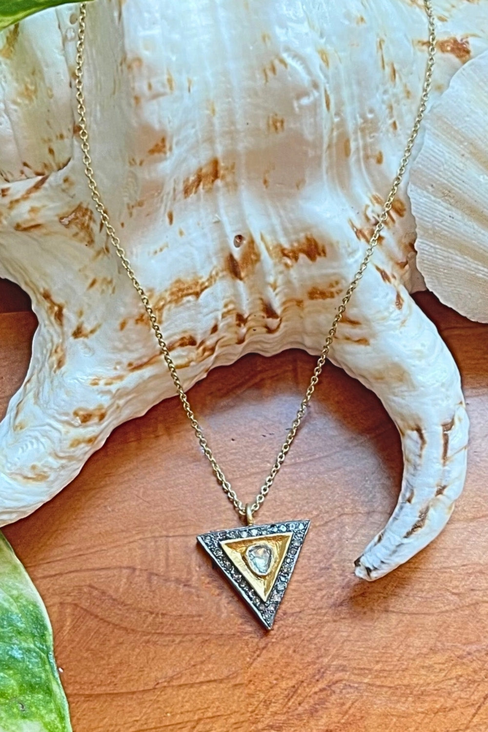 Radiant Glow Delta Gold Pendant Necklace with Diamonds | Sivalya