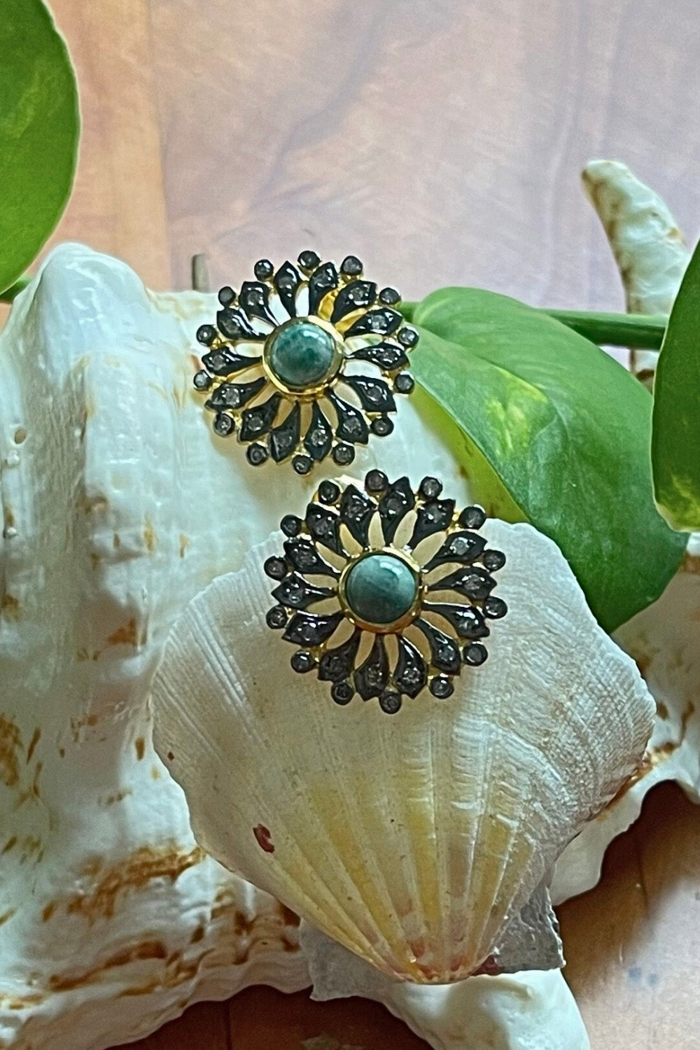 Blossom Emerald and Diamond Flower Stud Earrings Gold