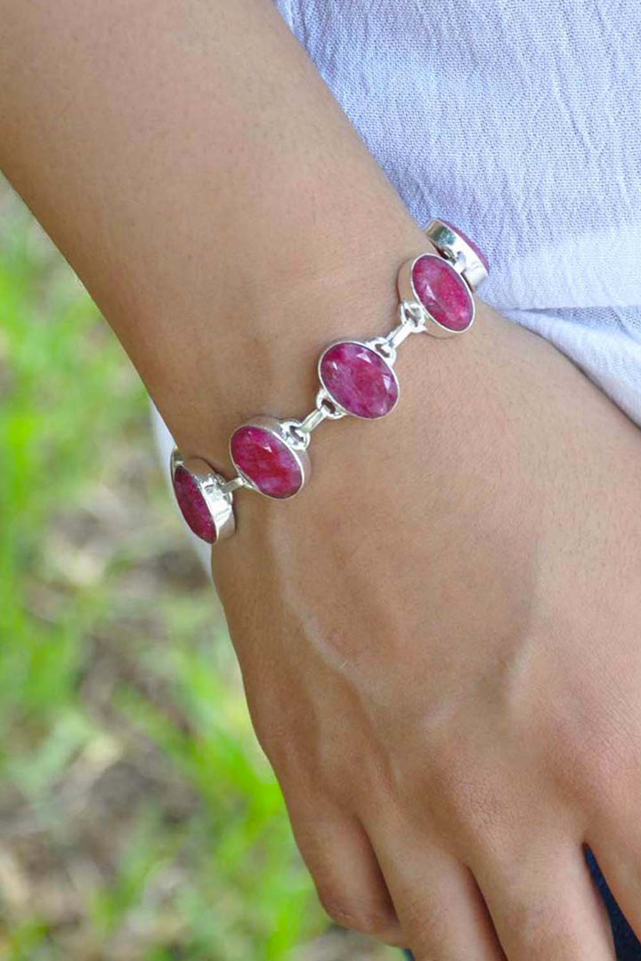 Sivalya Raw Ruby Silver Bracelet - Splendor
