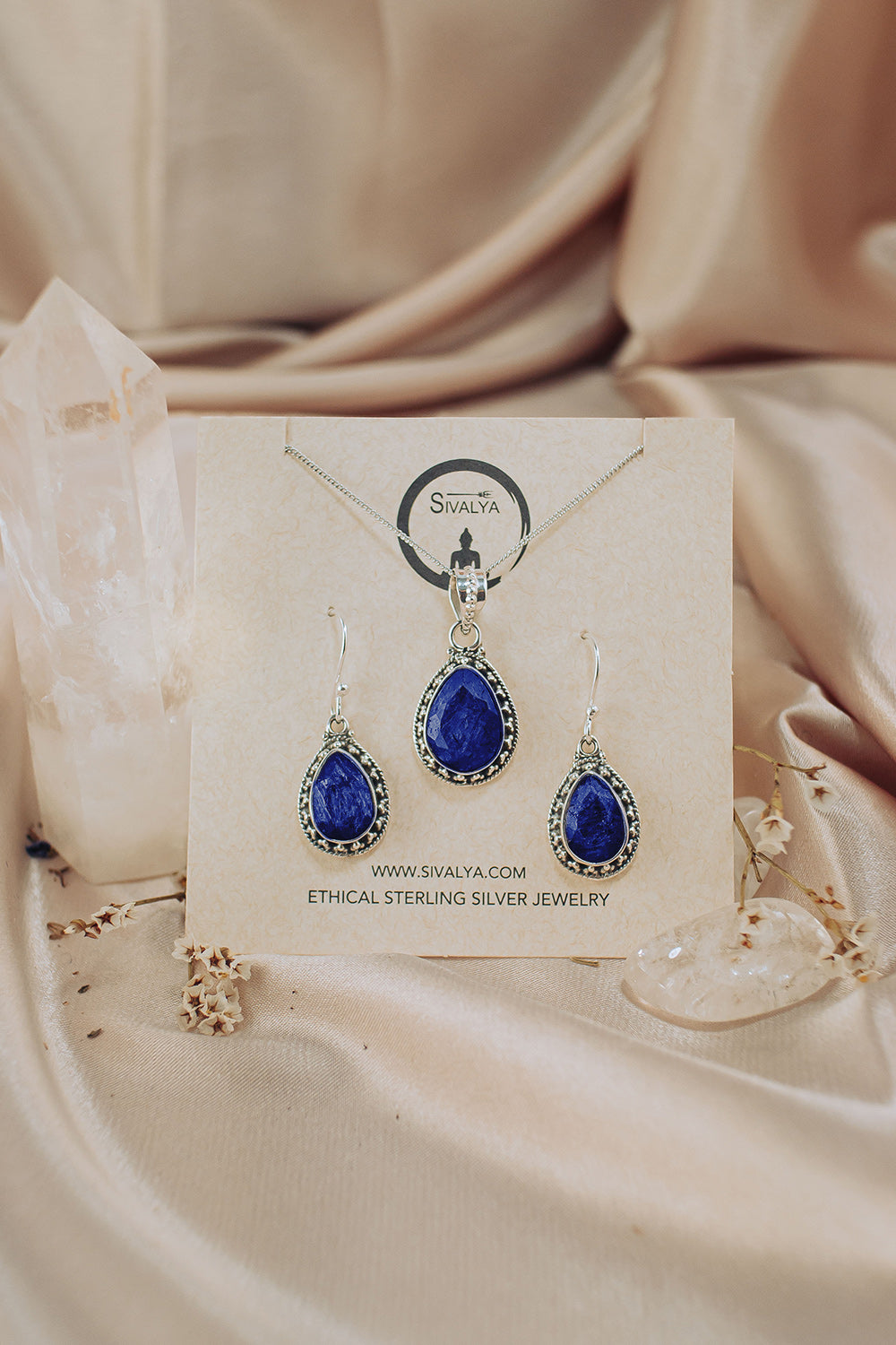 Sivalya Raw Sapphire Necklace and Earrings Set Sterling Silver - Amalfi