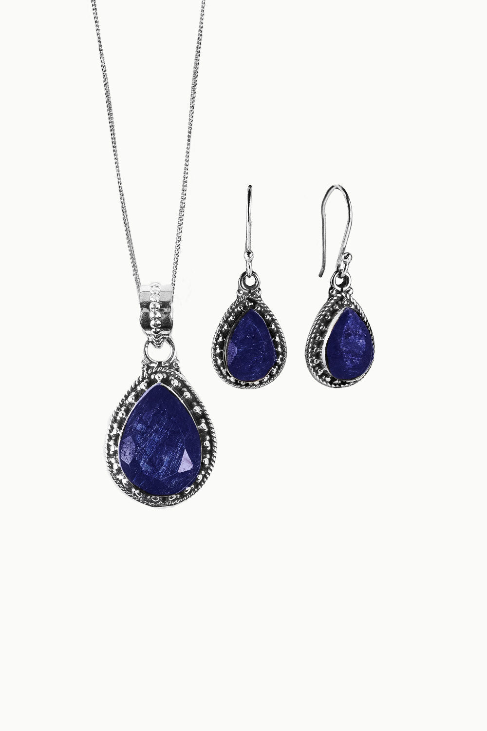 Sivalya Raw Sapphire Necklace and Earrings Set Sterling Silver - Amalfi