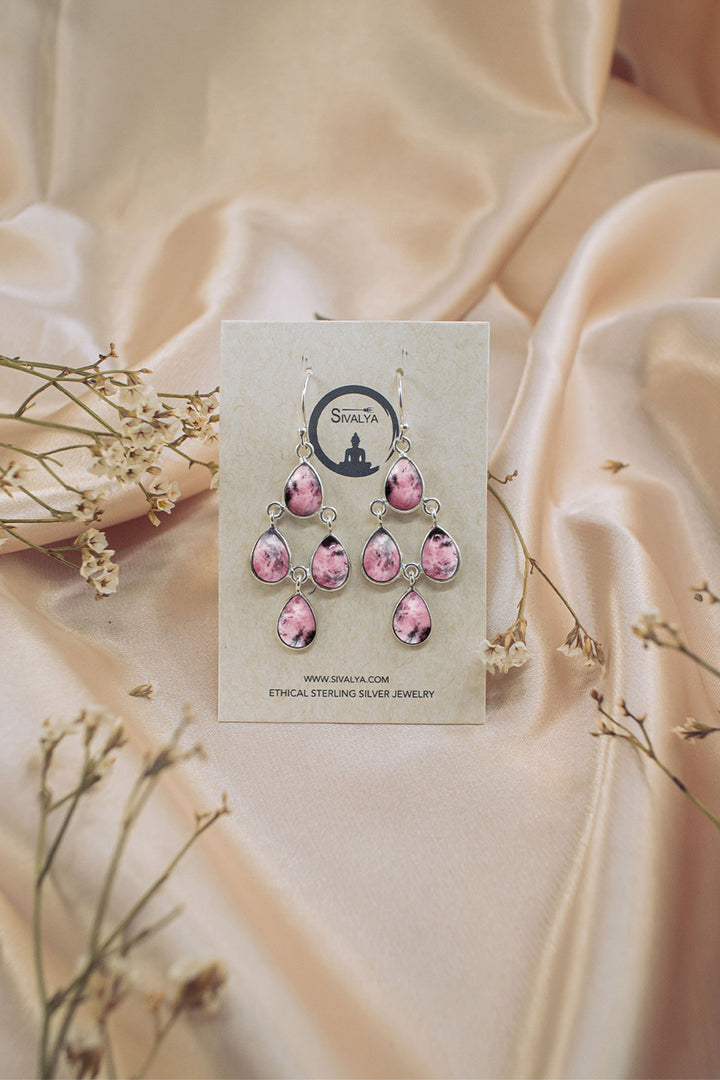 Sivalya Rhodochrosite Dangle Earrings - Dew Drops