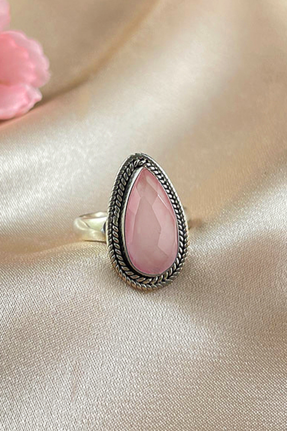Sivalya Rose Quartz Teardrop Ring - Splendor