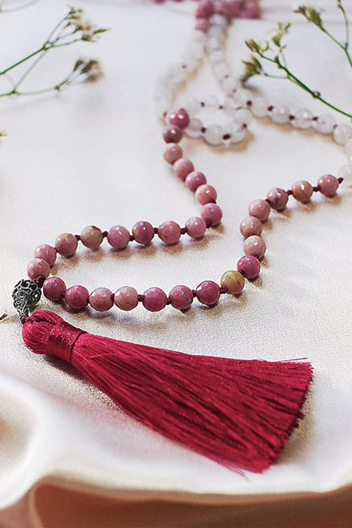 Sivalya Rose Quartz and Rhodochrosite Heart Chakra Mala