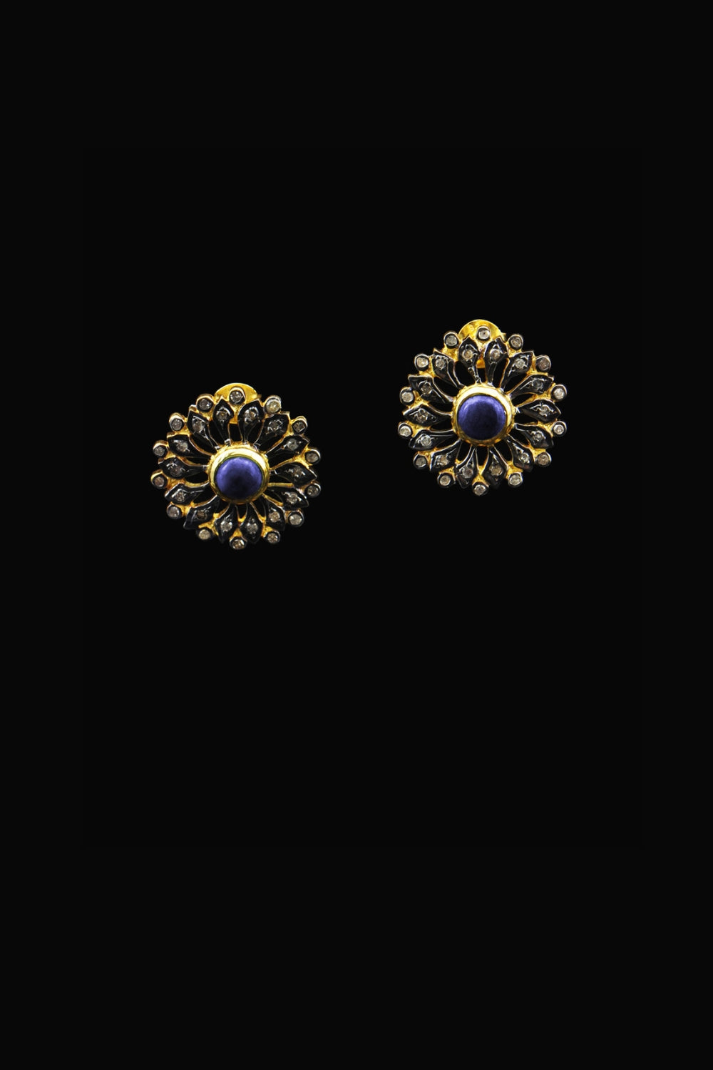 Blossom Sapphire and Diamond Flower Stud Earrings Gold