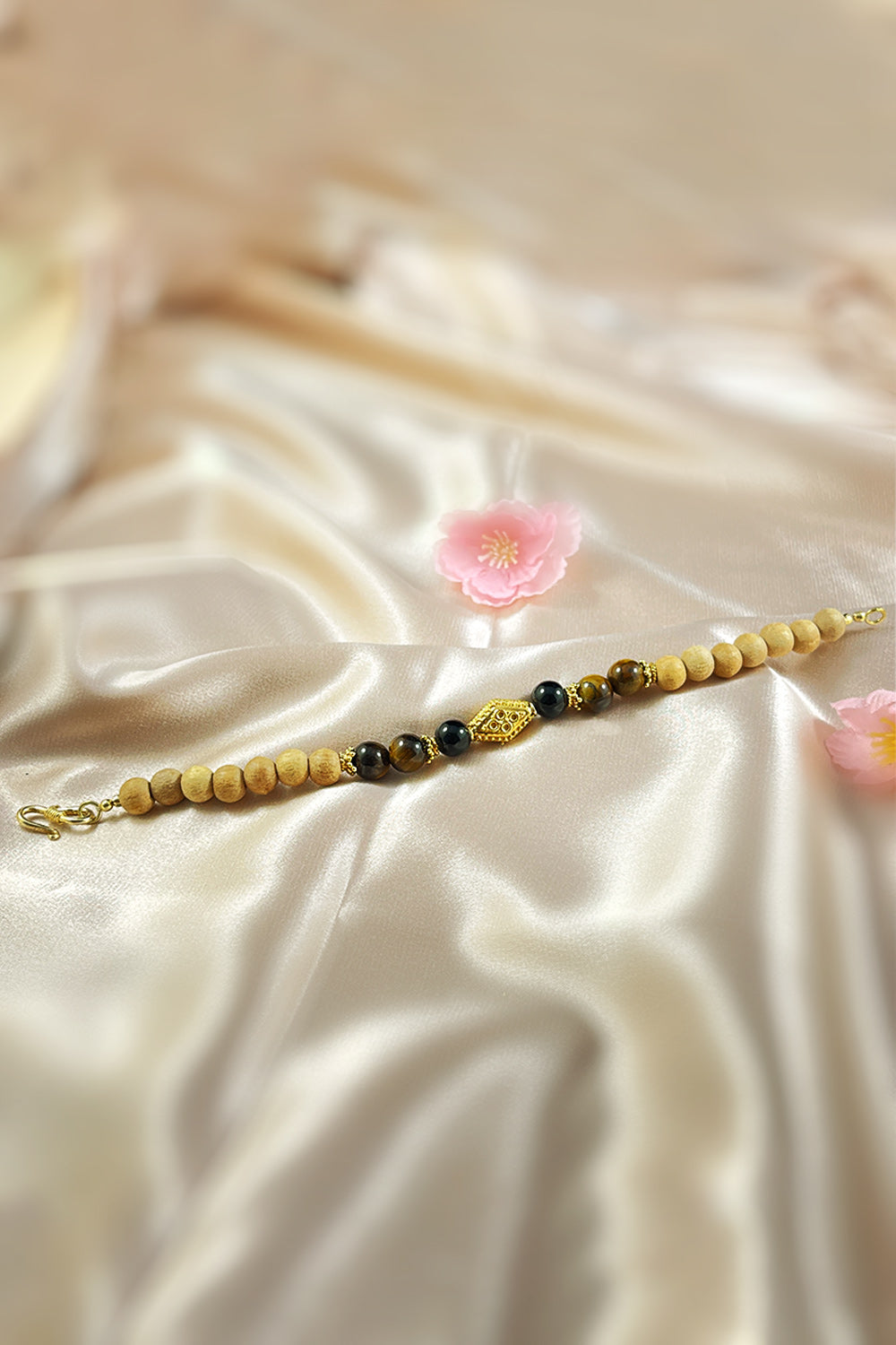 Sivalya Shakti Wrist Mala With Tulsi Black Onyx and Tigers Eye Gold