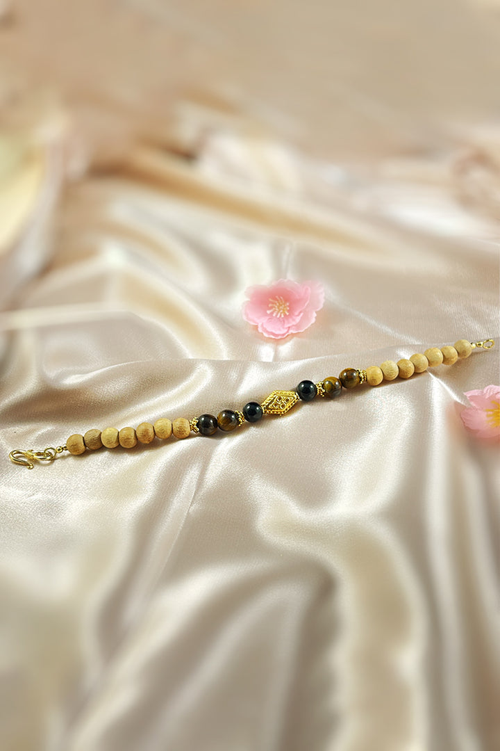 Sivalya Shakti Wrist Mala With Tulsi Black Onyx and Tigers Eye Gold