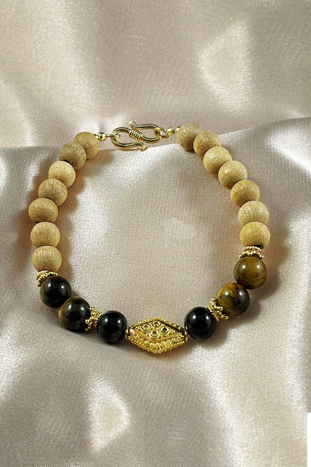 Sivalya Shakti Wrist Mala With Tulsi Black Onyx and Tigers Eye Gold