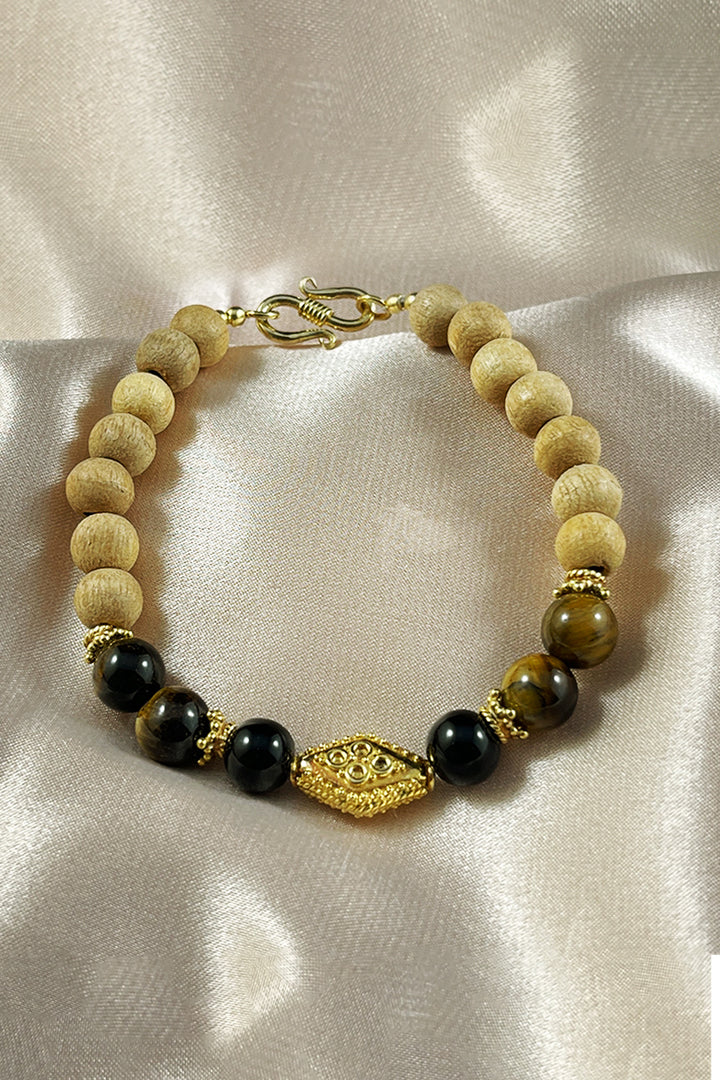 Sivalya Shakti Wrist Mala With Tulsi Black Onyx and Tigers Eye Gold