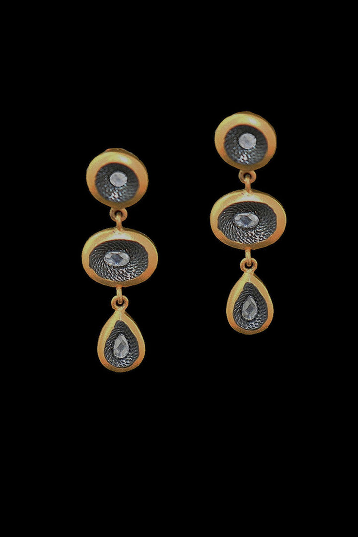Celestial Glow Two Tone Gold Dangle Earrings | Sivalya