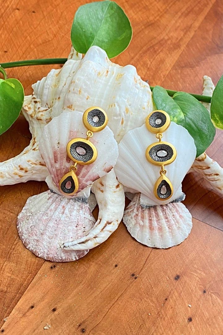 Celestial Glow Two Tone Gold Dangle Earrings | Sivalya