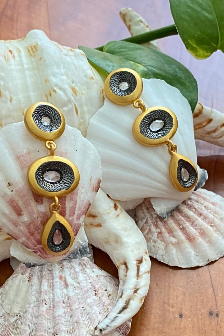 Celestial Glow Two Tone Gold Dangle Earrings | Sivalya