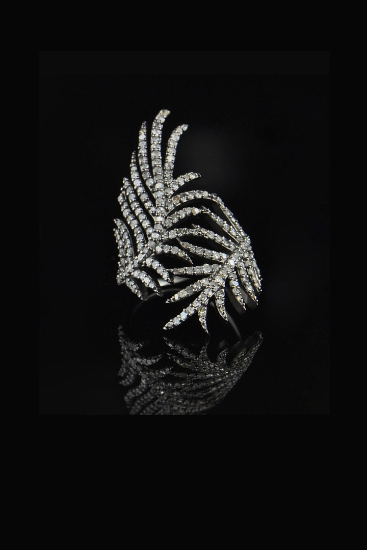 Angel Wings Diamond Ring Oxidized Sterling Silver | Sivalya