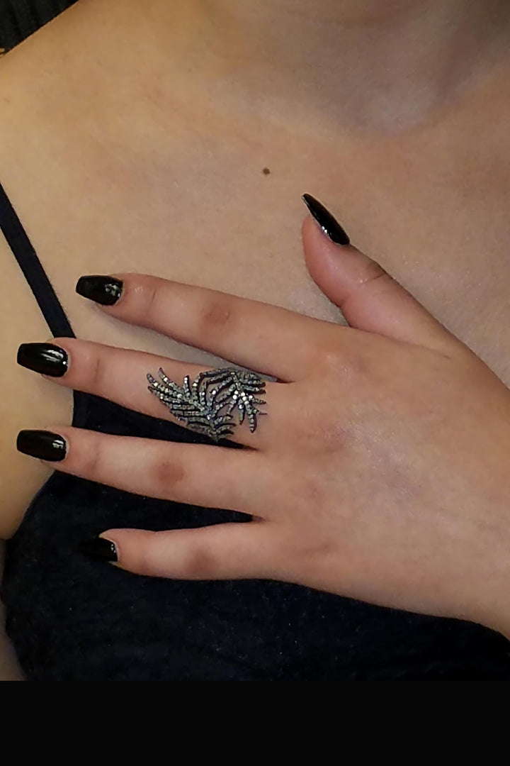 Angel Wings Diamond Ring Oxidized Sterling Silver | Sivalya