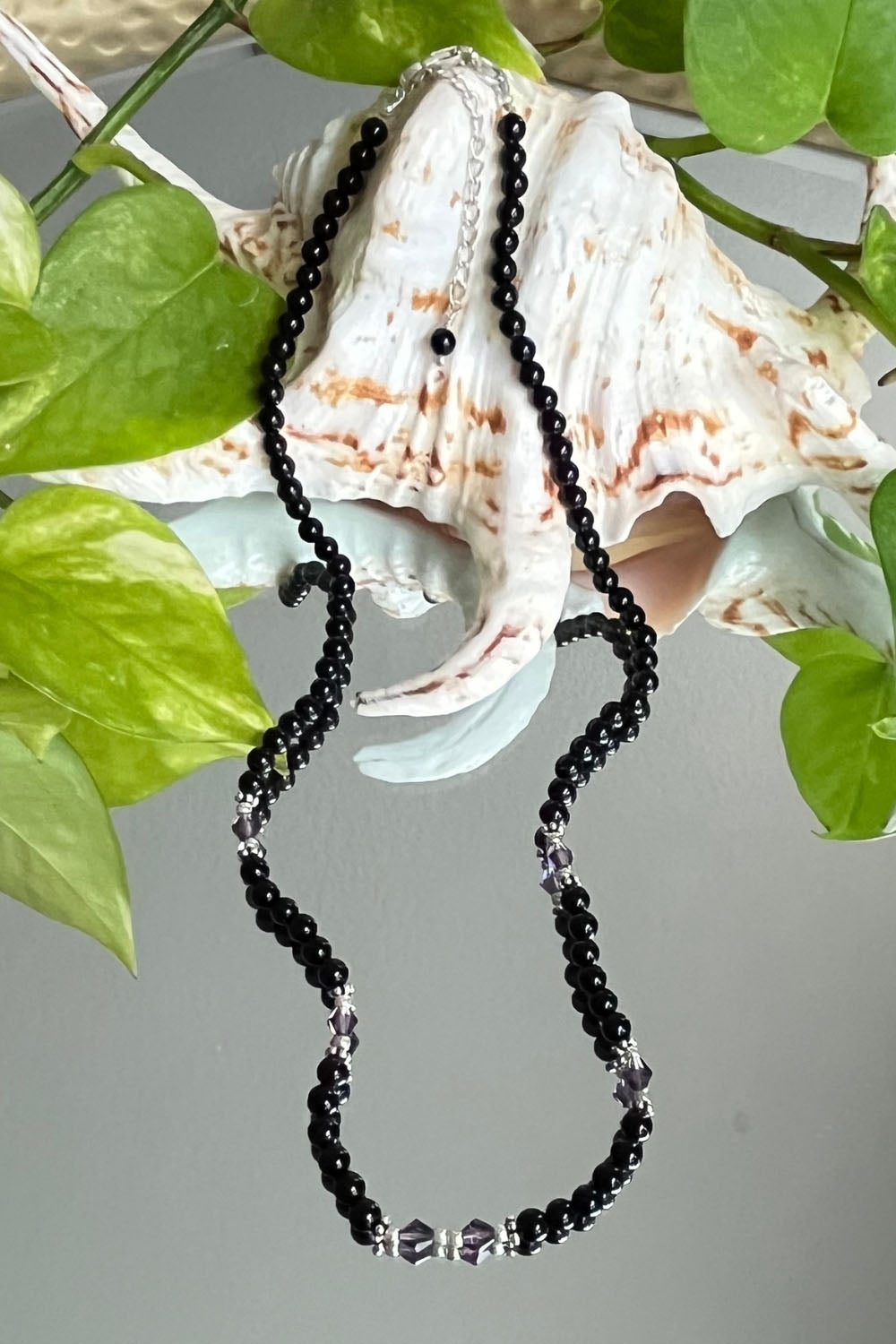 Sivalya Awareness Black Onyx and Purple Crystals Necklace