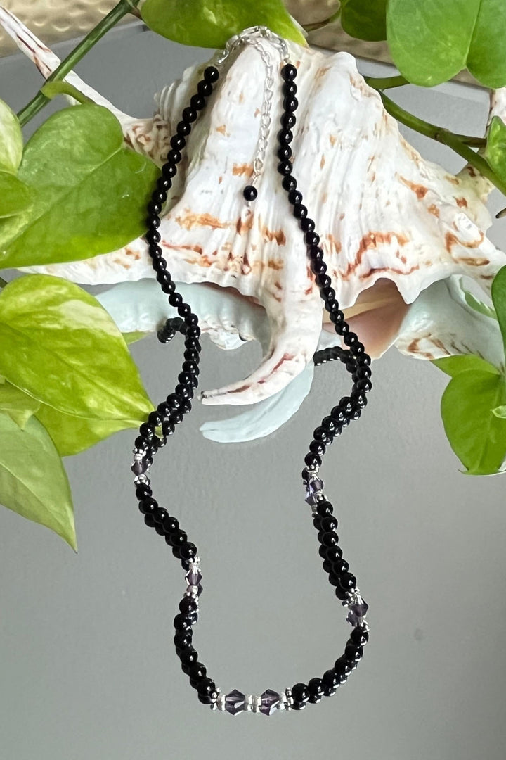 Sivalya Awareness Black Onyx and Purple Crystals Necklace