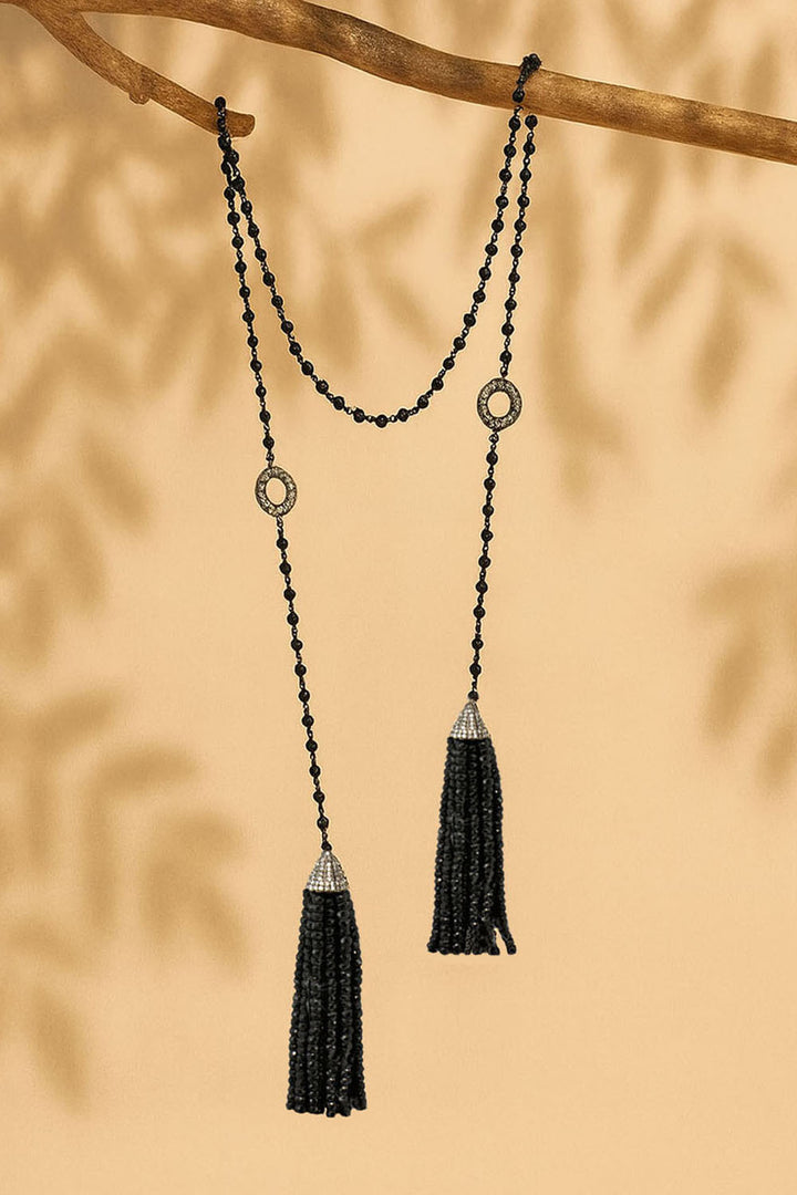 Sivalya Tassels Lariat Necklace Black Spinel